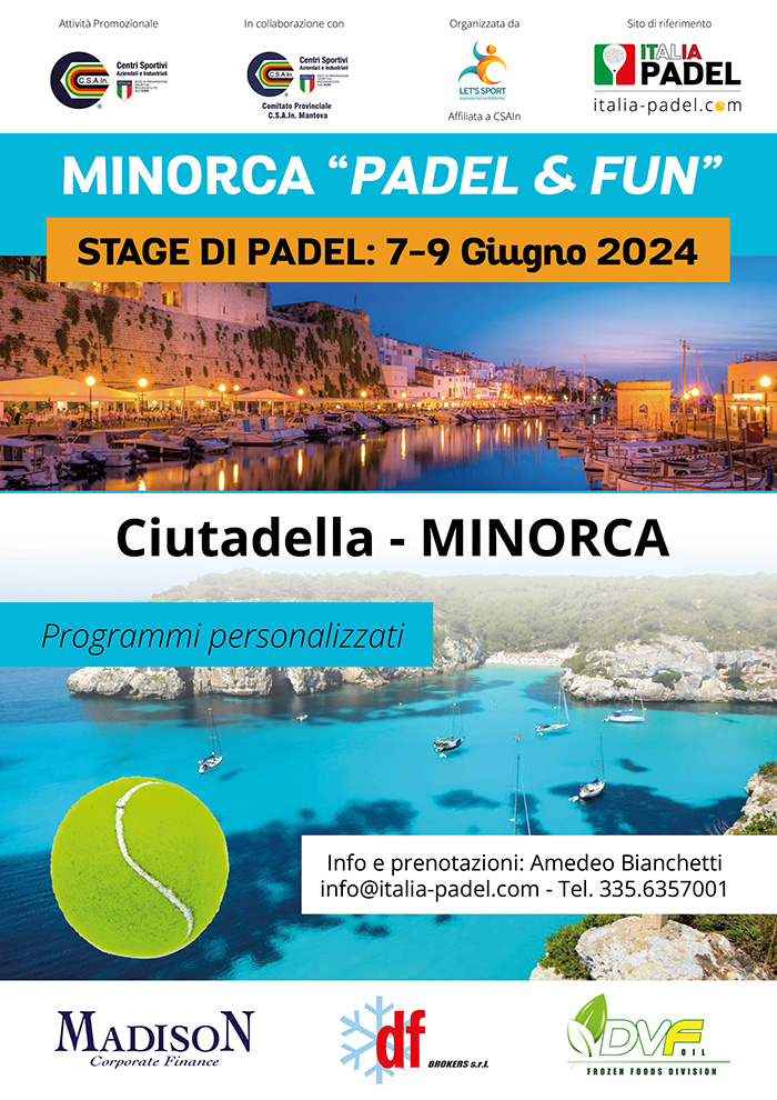 7-9 Giugno 2024: Stage MINORCA PADEL & FUN 2024