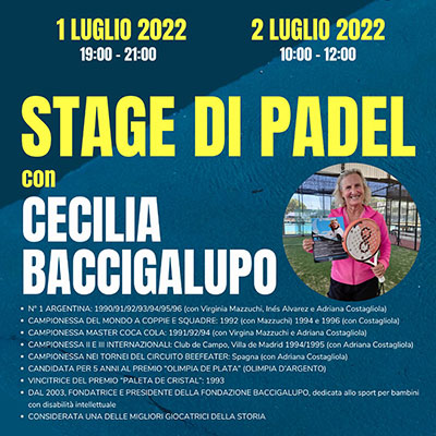 News: 1-2 Luglio: Stage di Padel con Cecilia Baccigalupo 1-2 Luglio: Stage di Padel con Cecilia Baccigalupo