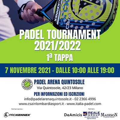 ARENA QUINTOSOLE Padel Tournament 2021/2022: 1ª Tappa
