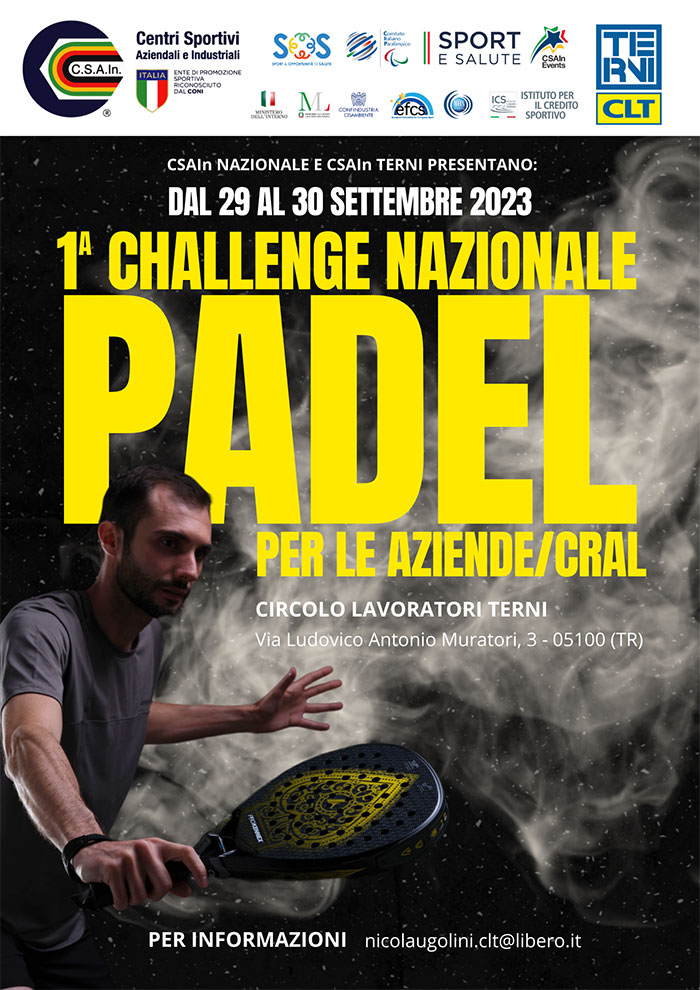 1° Challenge Padel per le aziende CSAIn, Terni (TR): 29-30 Settembre 2023